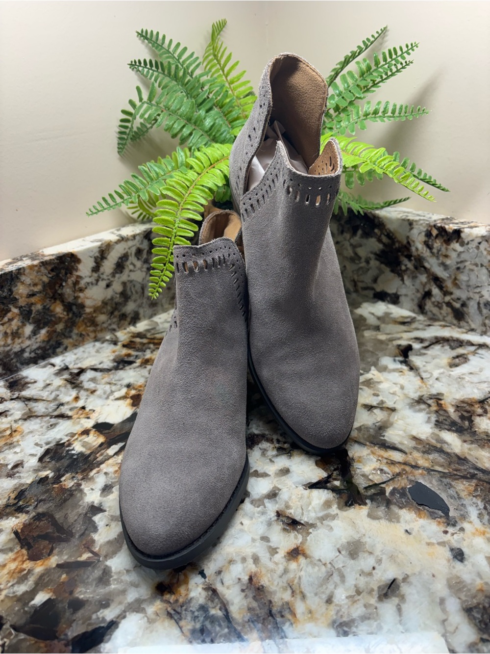 Lucky Brand Grey Suede Cutout Ankle Booties
